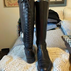 Franco Sarto Black Back Lace Up Tall Boots 10